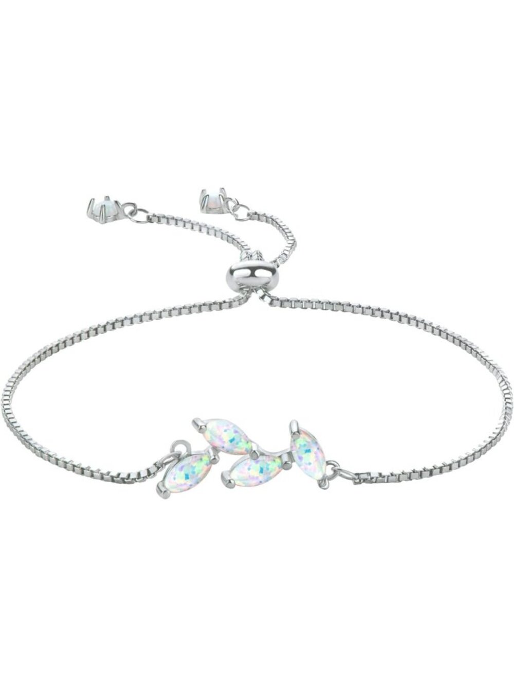 Dainty Sterling Silver Opal Link Bracelet - October Birthstone Jewelry Gift for